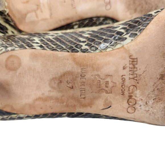 Jimmy Choo Snakeskin Embossed Leather Amelia Low Pumps Pointed Toe Kitten Heels - Picture 10 of 10